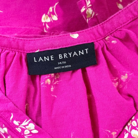 Lane Bryant Pink Floral Shirt Womens 14/16 V Neck Boho Cottage Garden - Picture 5 of 7